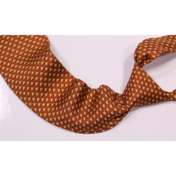 Salvatore Ferragamo Brown Twitter Bird Print Design Silk Necktie Tie - Picture 1 of 6